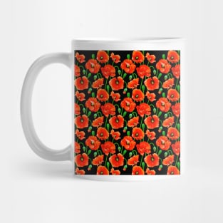 Red Poppies on Black Mug
